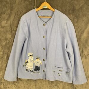 Giesswein Austrian Merino Wool Embroidered pewter buttons Cardigan Blue Size 44